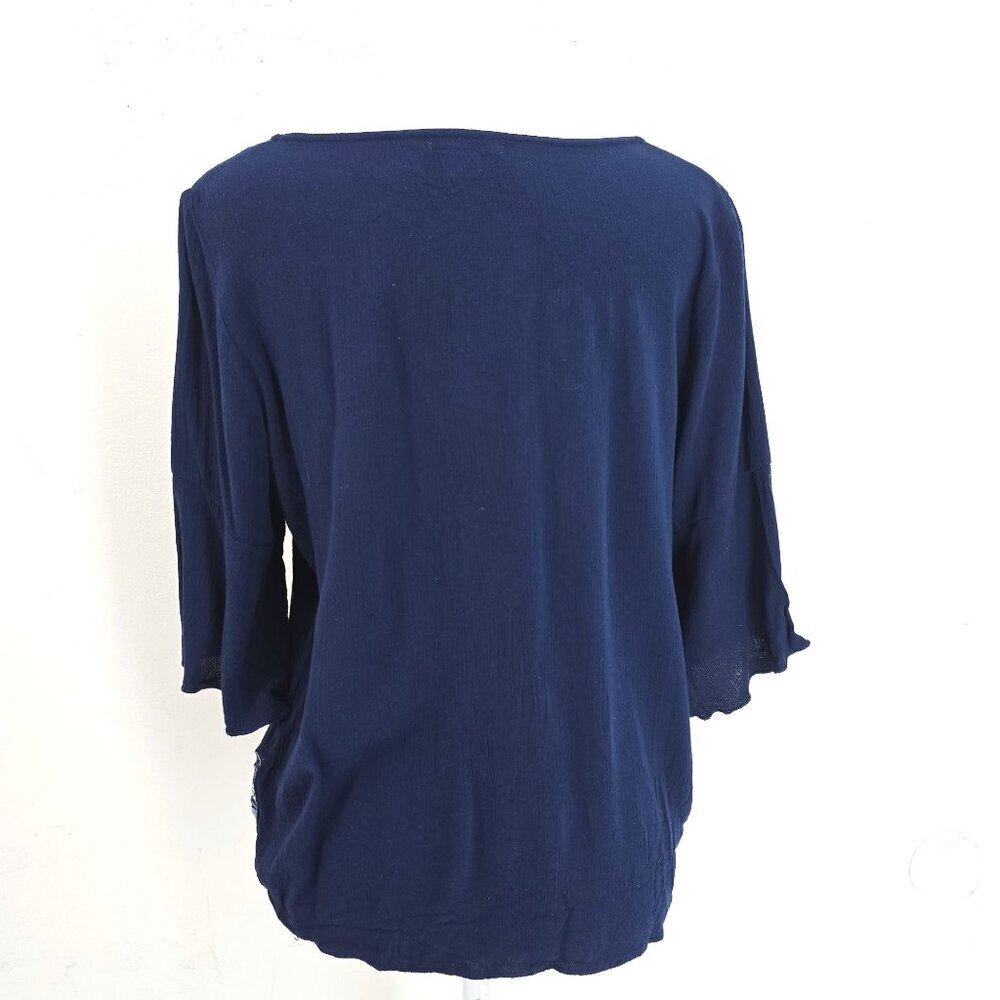 Maurices Navy Blue Aztec Embroidere 3/4 Bell Sleeve Flowy Top Women's Size M - Picture 5 of 7
